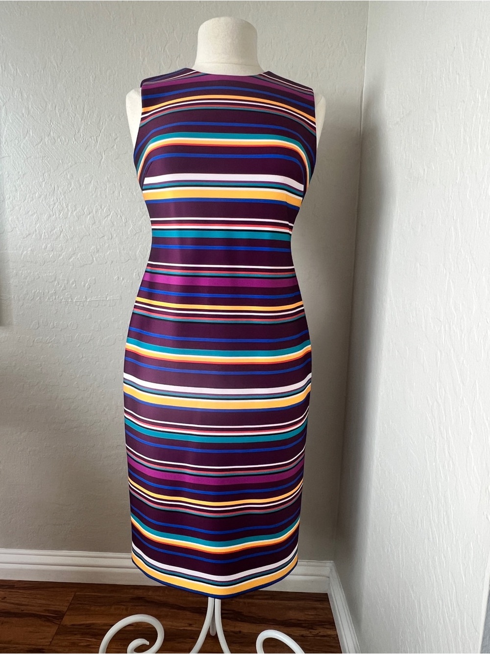Calvin Klein Purple Striped Sleeveless Sheath Dress
